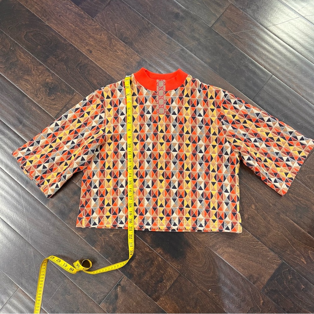Gucci Multi-Color Geometric Knit Top with Red Collar - Picture 4 of 10